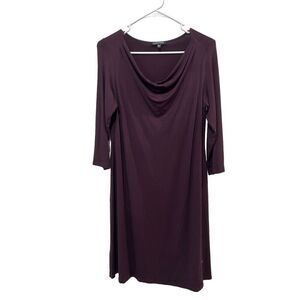 Eileen Fisher Plum Purple Drape Neck Y2K 3/4 sleeve Mini Dress Size XS Bratz
